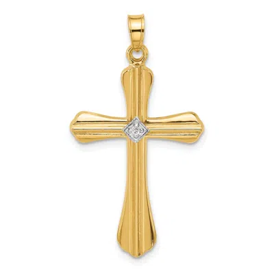 Diamond2deal 14k Yellow Gold Polished And Grooved Hollow Diamond Cross Pendant