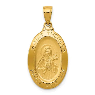 Diamond2deal 14k Yellow Gold Polished And Satin Solid St Theresa Medal Oval Pendant