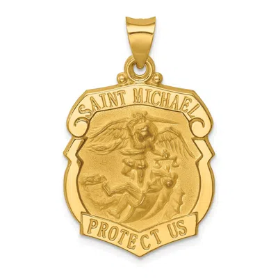 Diamond2deal 14k Yellow Gold Polished And Satin St. Michael Badge Medal Hollow Pendant