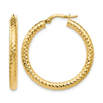 Diamond2deal 14k Yellow Gold Polished And Textured Hoop Earrings 30mm