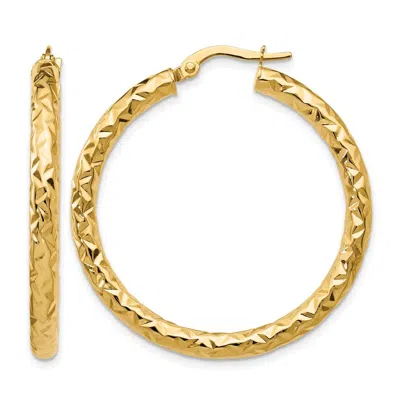 Diamond2deal 14k Yellow Gold Polished And Textured Hoop Earrings 35mm In Metallic