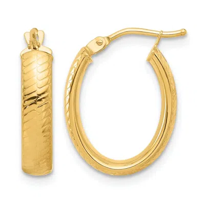 Diamond2deal 14k Yellow Gold Polished And Textured Oval Hoop Earrings In Orange