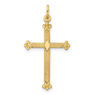 Diamond2deal 14k Yellow Gold Polished And Textured Solid Diamond Shape Cross Pendant