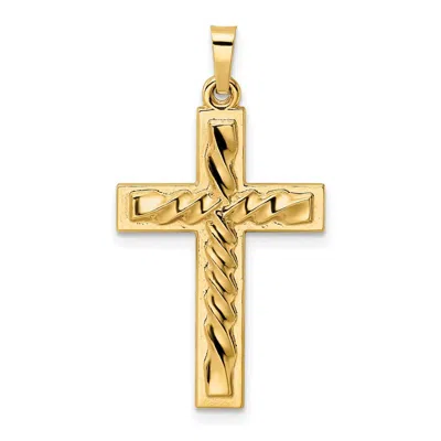 Diamond2deal 14k Yellow Gold Polished And Twisted Hollow Cross Pendant In Green