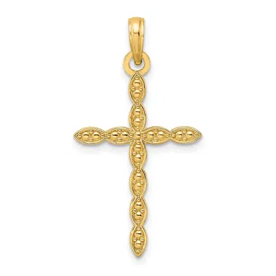 Diamond2deal 14k Yellow Gold Polished Beaded Design Cross Pendant