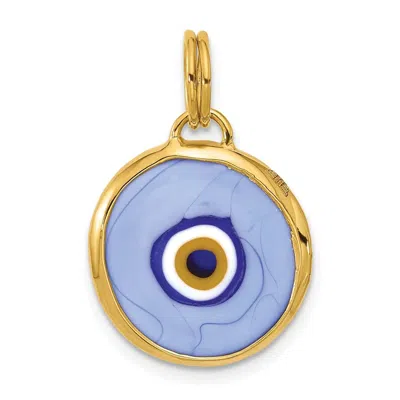 Diamond2deal 14k Yellow Gold Polished Blue Opaline Glass Eye Pendant