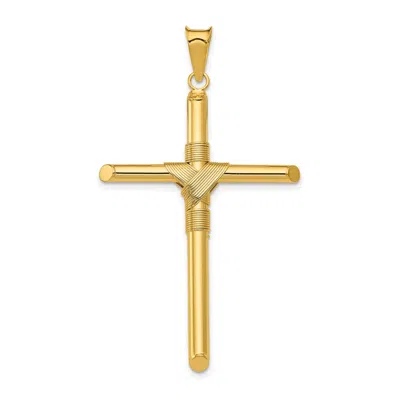 Diamond2deal 14k Yellow Gold Polished Center Wrap Tube Cross Pendant