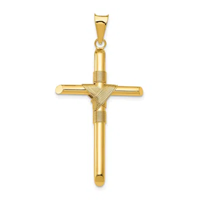 Diamond2deal 14k Yellow Gold Polished Center Wrap Tube Cross Pendant