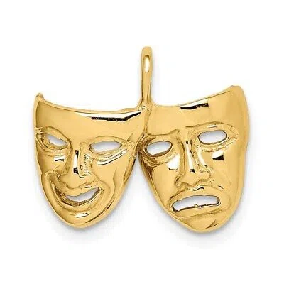 Pre-owned Diamond2deal 14k Yellow Gold Polished Comedy/tragedy Theater Masks Pendant