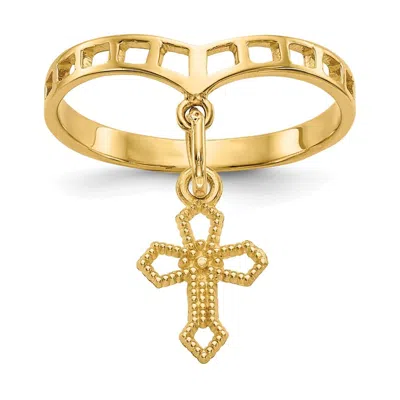 Diamond2deal 14k Yellow Gold Polished Cross Dangle Charm Ring