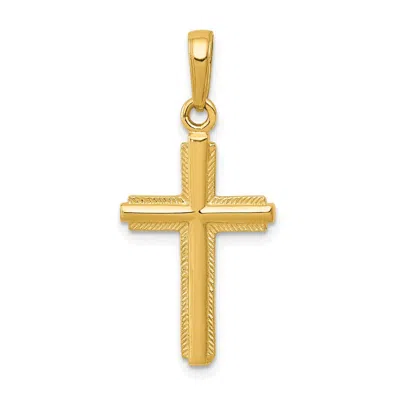 Diamond2deal 14k Yellow Gold Polished Cross With Striped Border Pendant