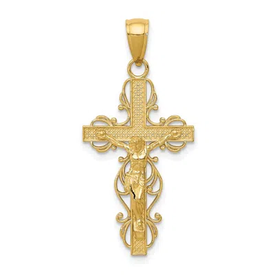 Diamond2deal 14k Yellow Gold Polished Crucifix Lace Trim Pendant