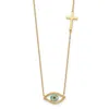 Diamond2deal 14k Yellow Gold Polished Cubic Zirconia Evil Eye And Cross Necklace 18"