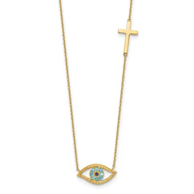 Diamond2deal 14k Yellow Gold Polished Cubic Zirconia Evil Eye And Cross Necklace 18"