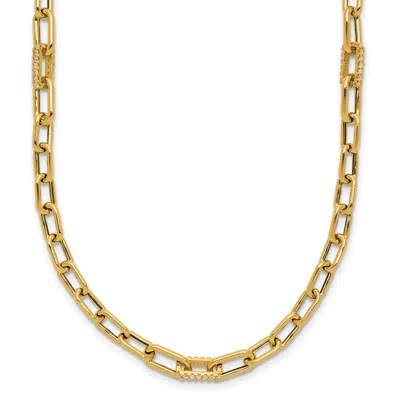 Diamond2deal 14k Yellow Gold Polished Cz Fancy Paperclip Link Necklace 18"