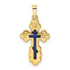 Diamond2deal 14k Yellow Gold Polished Eastern Orthodox Blue Enamel Solid Cross Pendant In Yellow