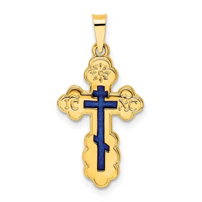 Diamond2deal 14k Yellow Gold Polished Eastern Orthodox Blue Enamel Solid Cross Pendant