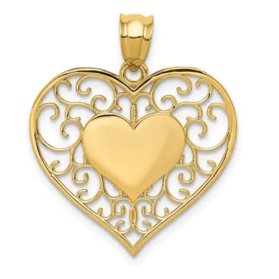 Diamond2deal 14k Yellow Gold Polished Filigree Heart Pendant