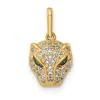 Diamond2deal 14k Yellow Gold Polished Green & White Cubic Zirconia Lioness Head Pendant In Yellow
