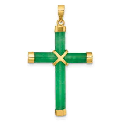 Diamond2deal 14k Yellow Gold Polished Jade -x- Cross Pendant
