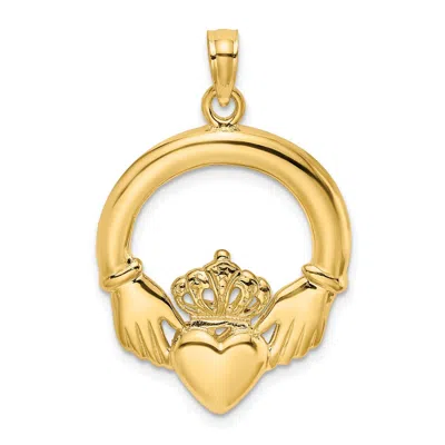 Diamond2deal 14k Yellow Gold Polished Large Claddagh Heart Charm