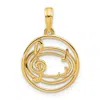 Diamond2deal 14k Yellow Gold Polished Music Notes In Circle Pendant In Yellow