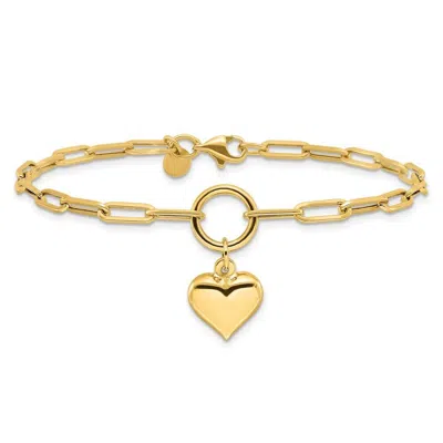 Pre-owned Diamond2deal 14k Yellow Gold Polished Puff Heart Paper Clip Link Bracelet