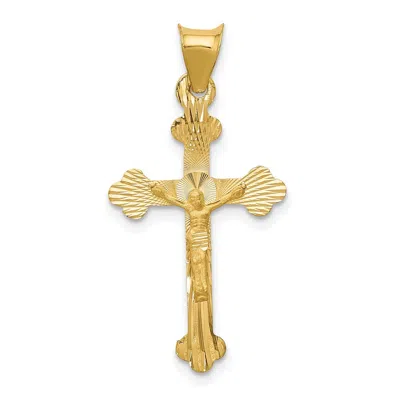 Diamond2deal 14k Yellow Gold Polished Satin And Diamond-cut Crucifix Pendant
