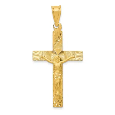 DIAMOND2DEAL 14K YELLOW GOLD POLISHED SATIN DIAMOND-CUT CRUCIFIX PENDANT