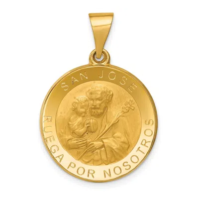 Diamond2deal 14k Yellow Gold Polished Satin Hollow Spanish San Jose Medal Pendant
