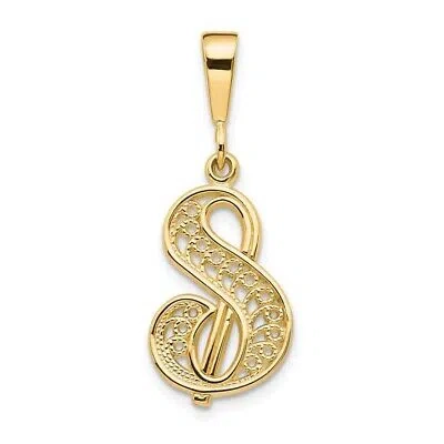 Pre-owned Diamond2deal 14k Yellow Gold Polished Script Filigree Letter S Initial Pendant Gift For Women