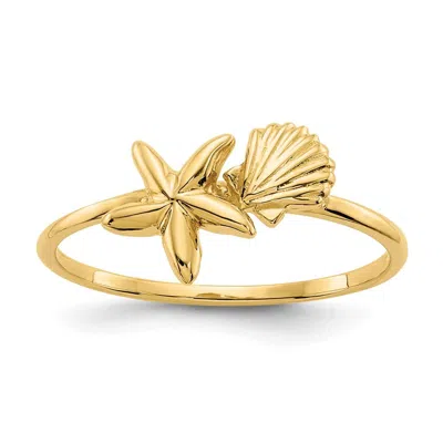 Diamond2deal 14k Yellow Gold Polished Shell & Starfish Ring