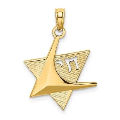 Pre-owned Diamond2deal 14k Yellow Gold Polished Star Of David W/chai Charm Pendant For Women 1.19g