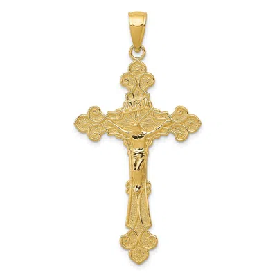 Diamond2deal 14k Yellow Gold Polished Textured Inri Crucifix Fleur De Lis Pendant
