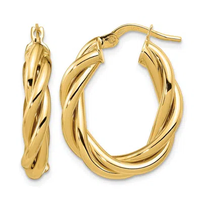 Diamond2deal 14k Yellow Gold Polished Twisted Oval Shape Hoop Earrings