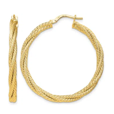 Diamond2deal 14k Yellow Gold Polished Twisted Textured Hoop Earrings In Brown
