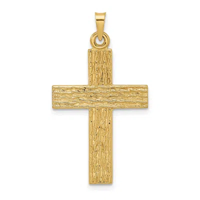 Diamond2deal 14k Yellow Gold Polished Wood Texture Solid Cross Pendant