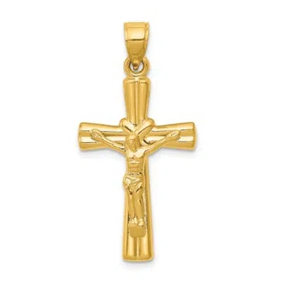 Pre-owned Diamond2deal 14k Yellow Gold Reversible Crucifix Pendant L-34 Mm, 1.05gm