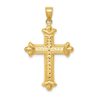 Diamond2deal 14k Yellow Gold Reversible Diamond-cut Cross Pendant