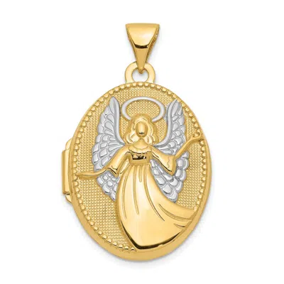 Diamond2deal 14k Yellow Gold Rhodium 21mm Oval Guardian Angel Locket Pendant