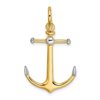 Diamond2deal 14k Yellow Gold Rhodium 3-d Anchor Long T Bar Shackle Bail Charm