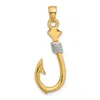 Diamond2deal 14k Yellow Gold Rhodium 3-d Fish Hook With Rope Charm In Yellow