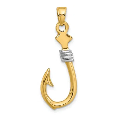 Diamond2deal 14k Yellow Gold Rhodium 3-d Fish Hook With Rope Charm