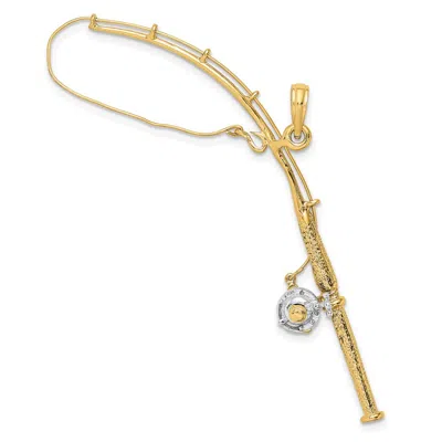 Diamond2deal 14k Yellow Gold Rhodium 3-d Moveable Fishing Pole Reel Charm