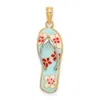 Diamond2deal 14k Yellow Gold Rhodium 3d Enamel Fuschia White Flowers On Aqua Flip-flop Charm In Yellow