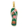 Diamond2deal 14k Yellow Gold Rhodium 3d Enameled Flowers On Green Flip Flop Pendant In Yellow