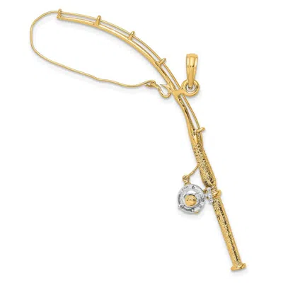 Diamond2deal 10k Yellow Gold Rhodium 3-d Moveable Fishing Pole Reel Pendant