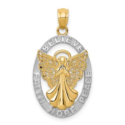 Diamond2deal 14k Yellow Gold Rhodium Believe Peace Faith Hope Angel Pendant