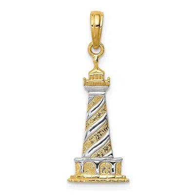 Diamond2deal 14k Yellow Gold Rhodium Cape Hatteras Lighthouse Pendant