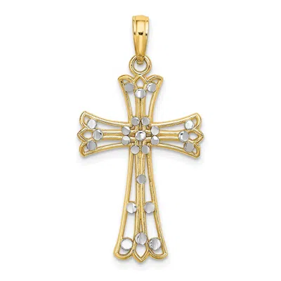 Diamond2deal 14k Yellow Gold Rhodium Diamond-cut Cross Charm
